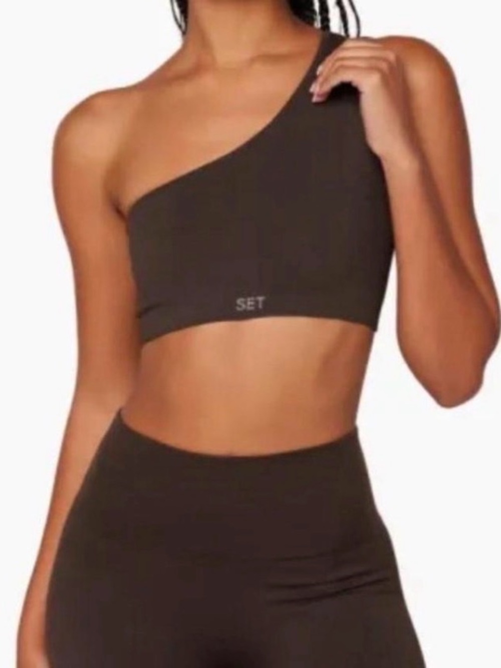 SET Active x Justine Skye Sportbody Dark Brown One Shoulder Sports Bra Size M